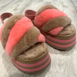 Ugg Disco Stripe Platform Slide In Chestnut/Pink Rose